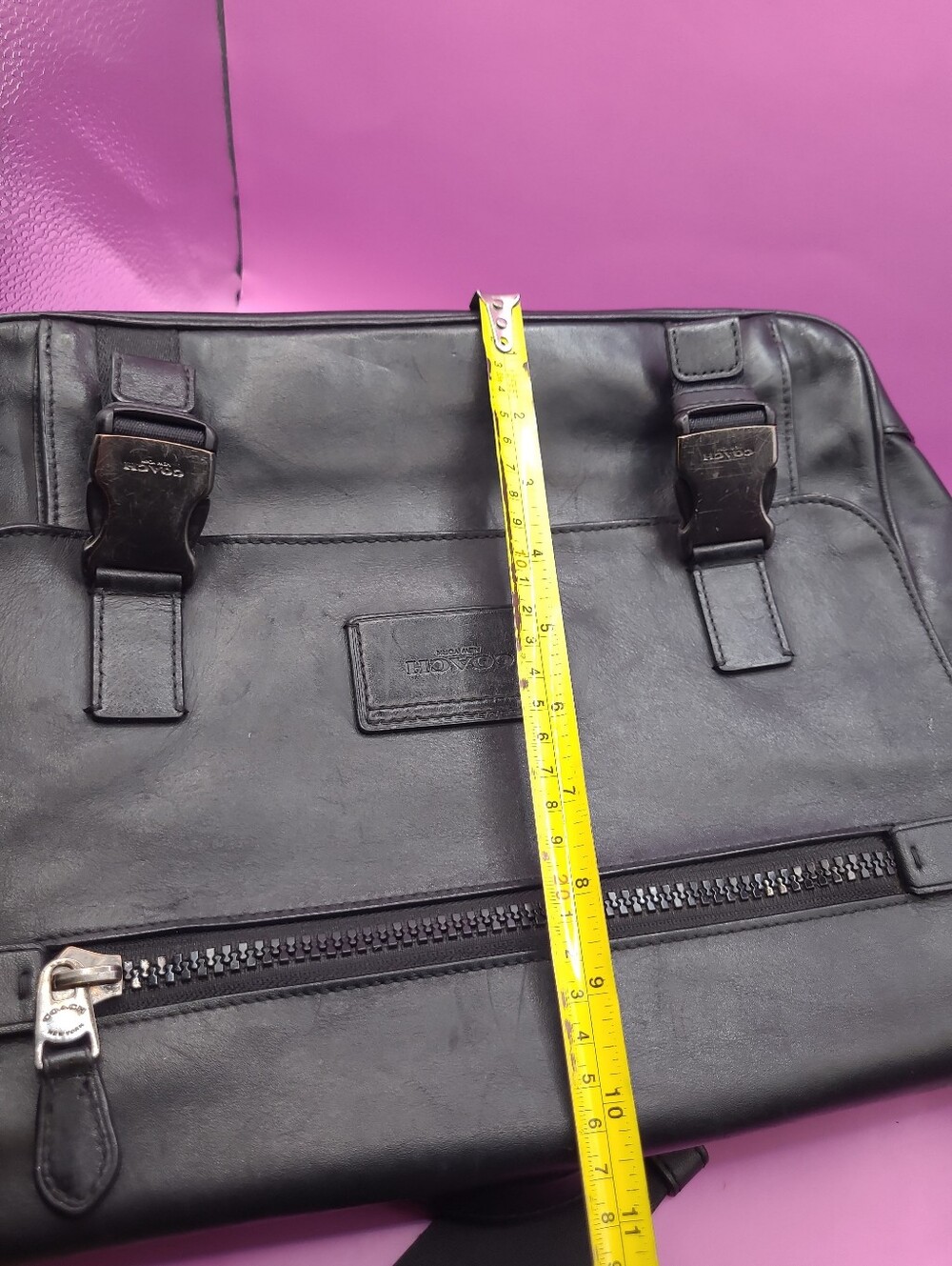 COACH C2713 Men's Track Messenger Bag Black Smooth Calf Leather - Picture 8 of 16